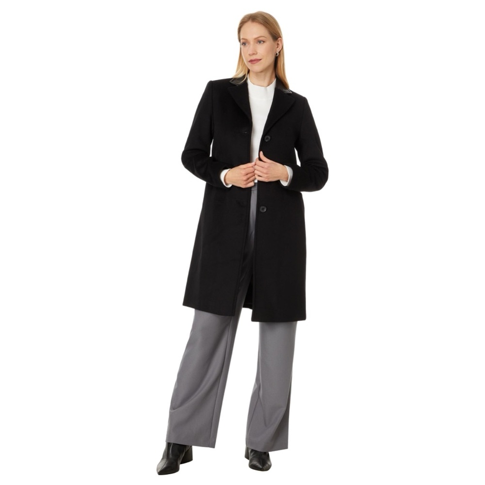 Lauren Ralph Lauren Double-Breasted Coat 14 | Faux-Leather Trim Wool Blend - Picture 5 of 14